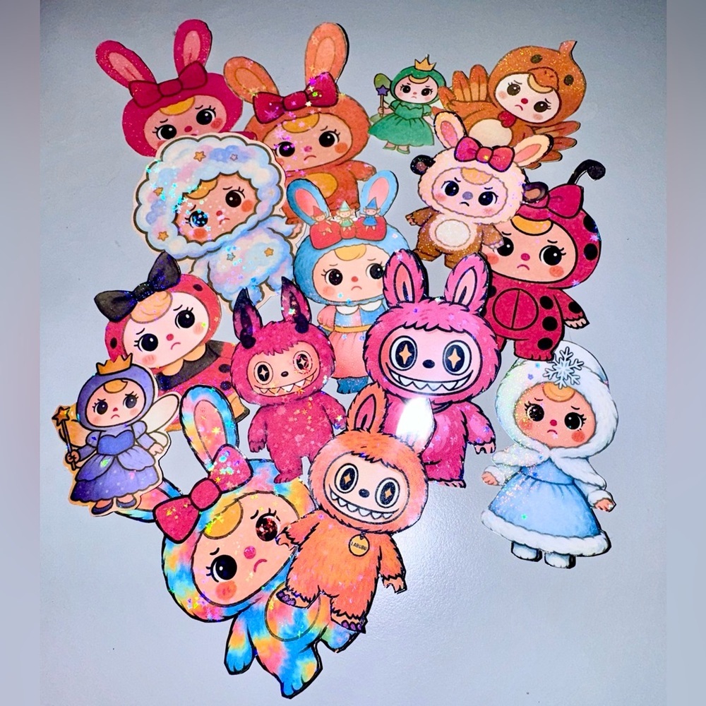 Assortment of 42 Baby Three Handmade Holographic Stickers - Picture 2 of 16
